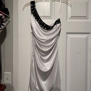 Elegant White and Black One-Shoulder Dress